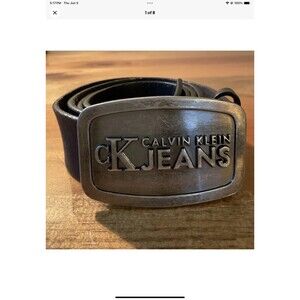 Calvin Klein Jeans Unisex Black Leather Belt Metal Logo Buckle 44” Vintage 90’s